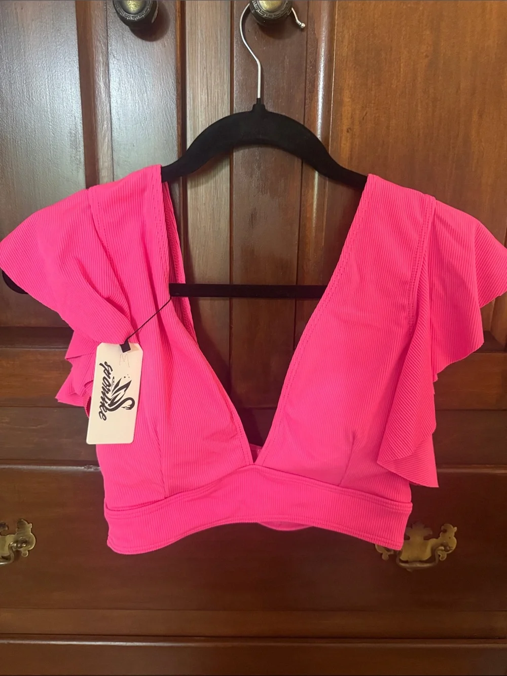 Sporlike Hot Pink Ruffle Bikini Set with Leopard Print High Waisted Bottoms NWT